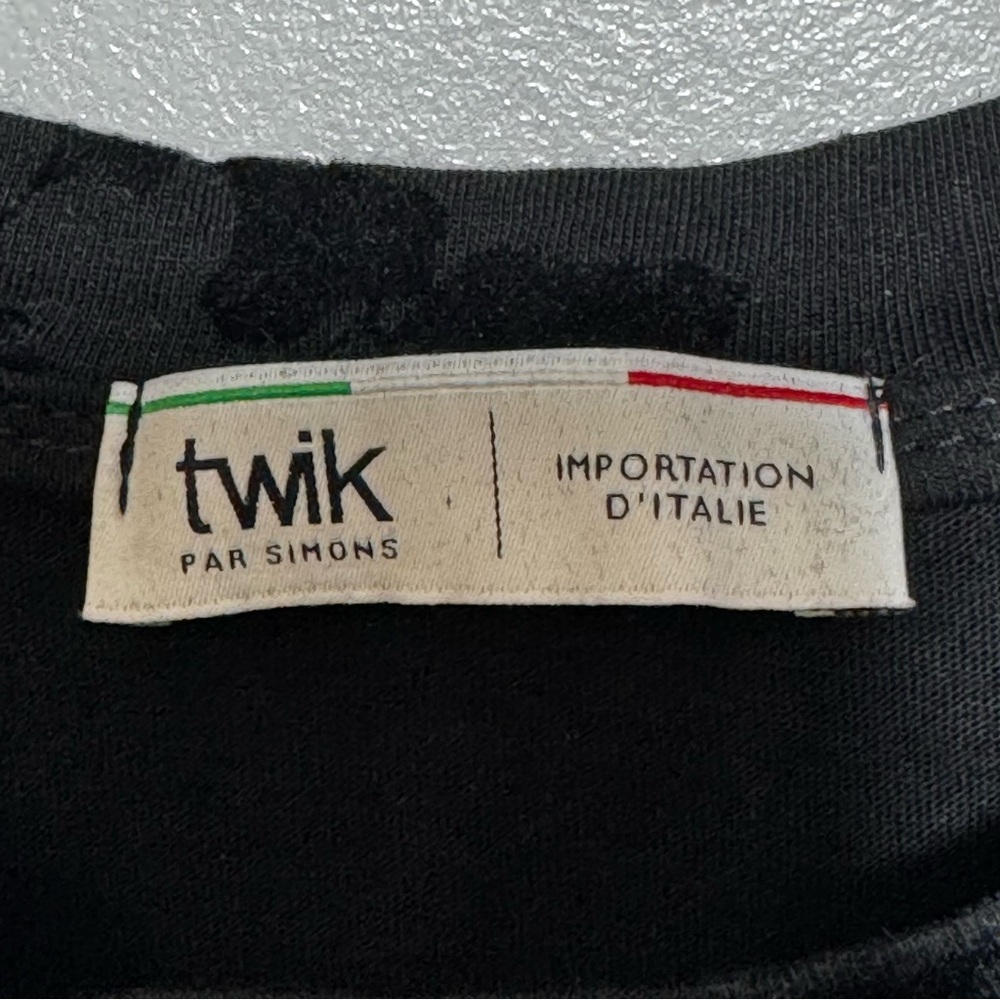 TWIK Black Velvet Short Sleeve Tee Floral Pattern Flocked Burn-out Style Size S - Picture 6 of 9